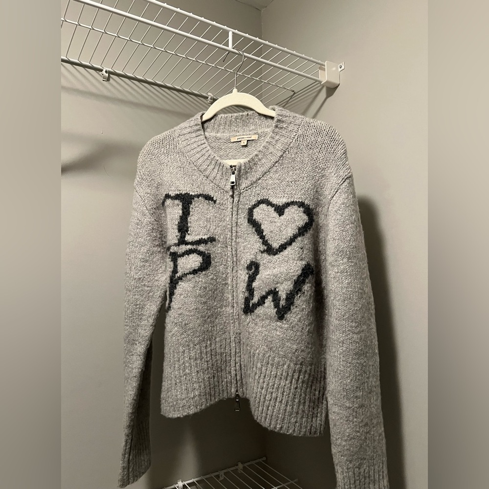 Paloma Wool Gray Zippered Sweater with Black Lettering